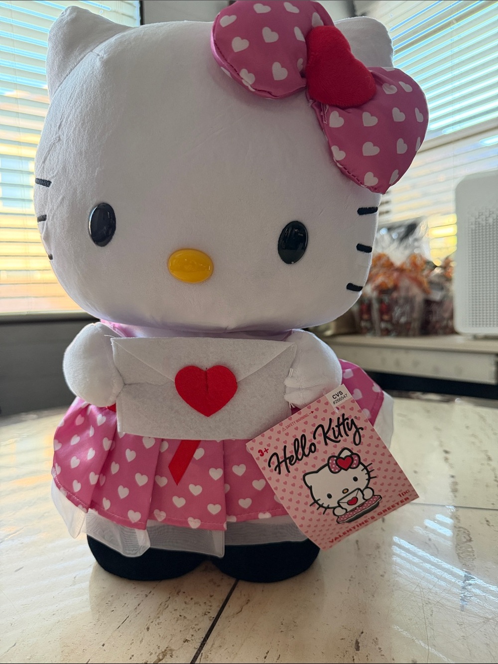 Hello Kitty 17" Plush Valentine's Greeter w/Heart Letter & Pink Heart Dress NWT